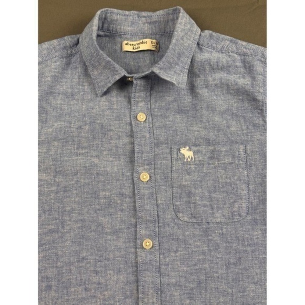 Abercrombie Kids Blue Chambray Cotton Linen Short Sleeve Button Down Shirt 13/14
